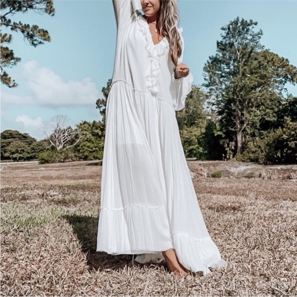 Free People Dreamy White Maxi Ruffle Sweet Darlin Dress - Picture 2 of 14